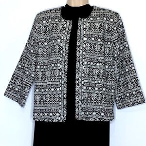 𝅺CHRISTOPHER & Banks Jacket, Size M, Black & White. Open Front, 3/4 Sleeves